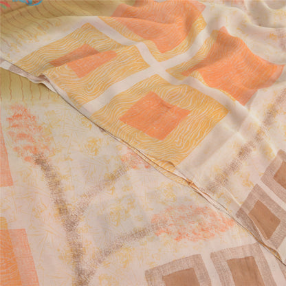 Sanskriti Vintage Ivory Sarees Pure Georgette Printed Sari 5Yd Craft Fabric