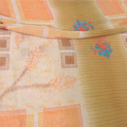 Sanskriti Vintage Ivory Sarees Pure Georgette Printed Sari 5Yd Craft Fabric