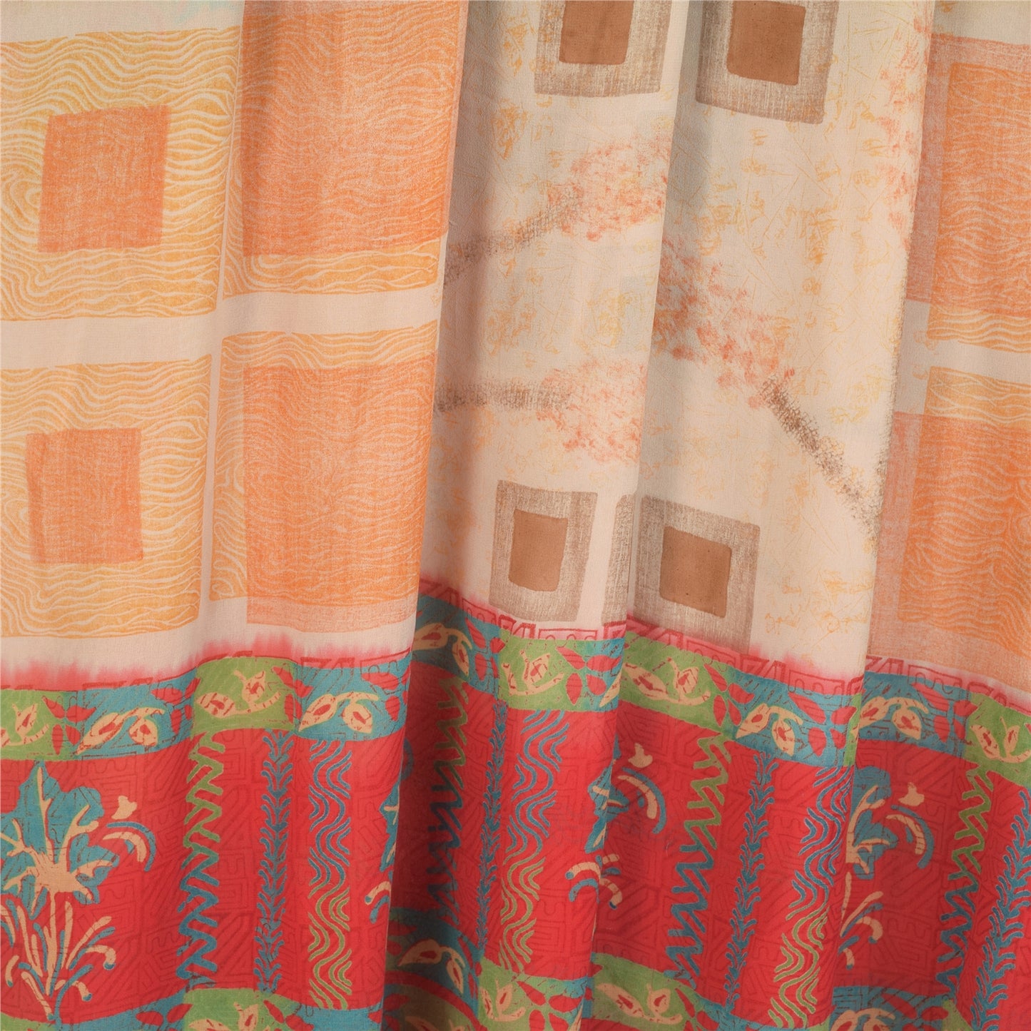 Sanskriti Vintage Ivory Sarees Pure Georgette Printed Sari 5Yd Craft Fabric