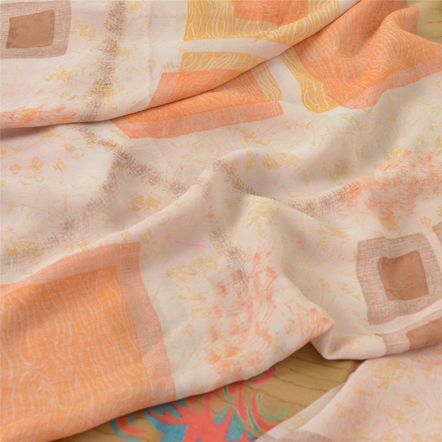 Sanskriti Vintage Ivory Sarees Pure Georgette Printed Sari 5Yd Craft Fabric