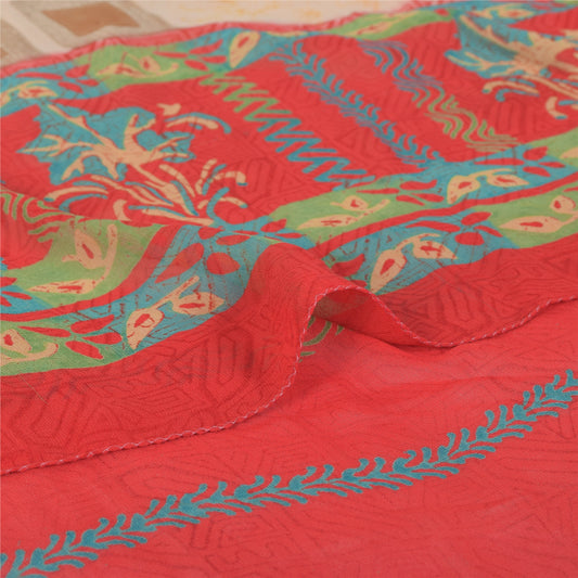 Sanskriti Vintage Ivory Sarees Pure Georgette Printed Sari 5Yd Craft Fabric