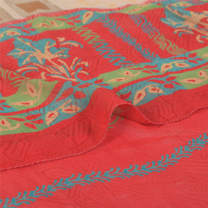 Sanskriti Vintage Ivory Sarees Pure Georgette Printed Sari 5Yd Craft Fabric