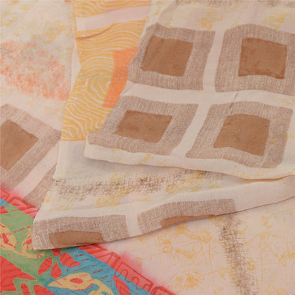 Sanskriti Vintage Ivory Sarees Pure Georgette Printed Sari 5Yd Craft Fabric