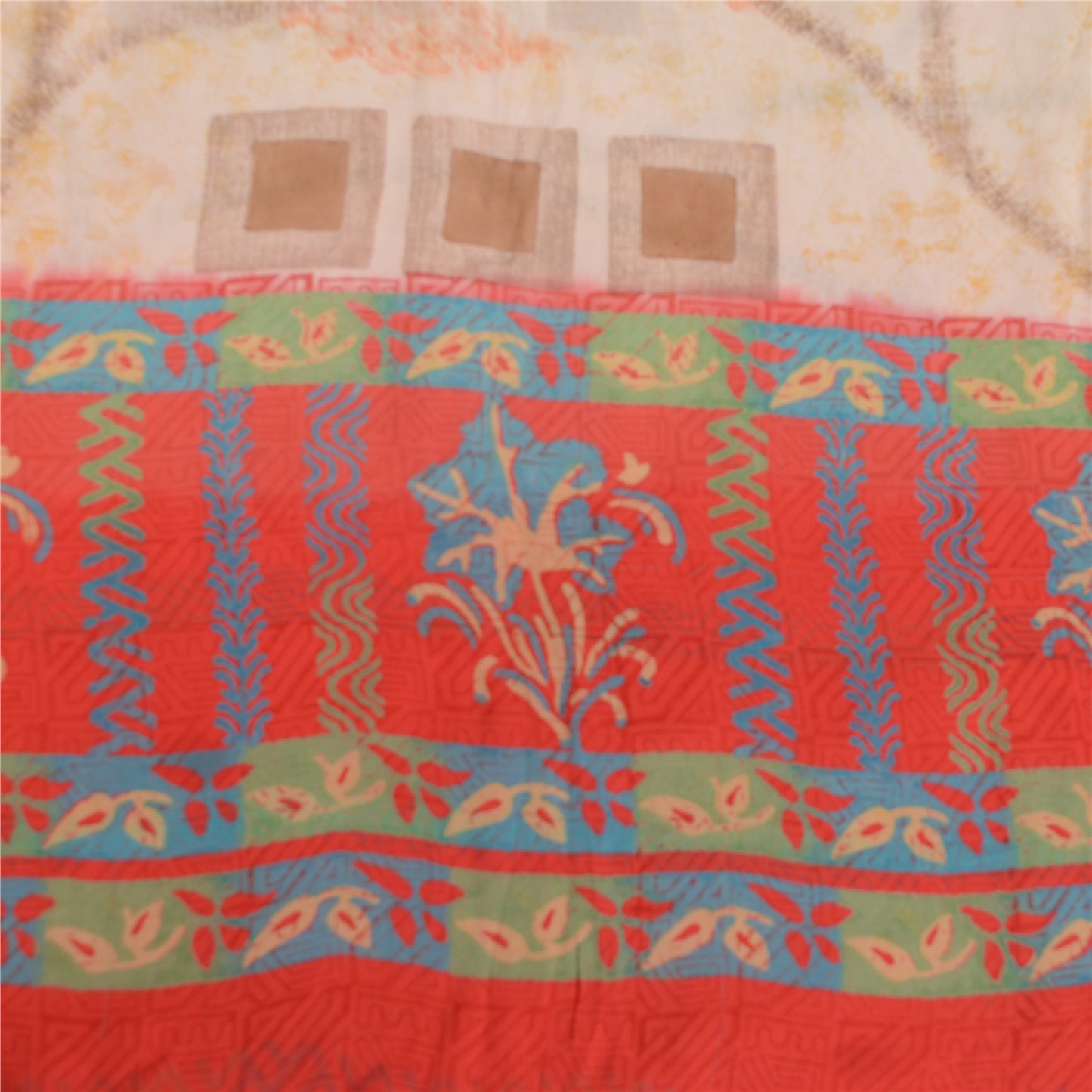 Sanskriti Vintage Ivory Sarees Pure Georgette Printed Sari 5Yd Craft Fabric