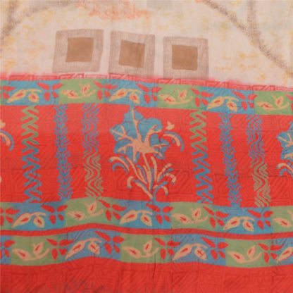 Sanskriti Vintage Ivory Sarees Pure Georgette Printed Sari 5Yd Craft Fabric