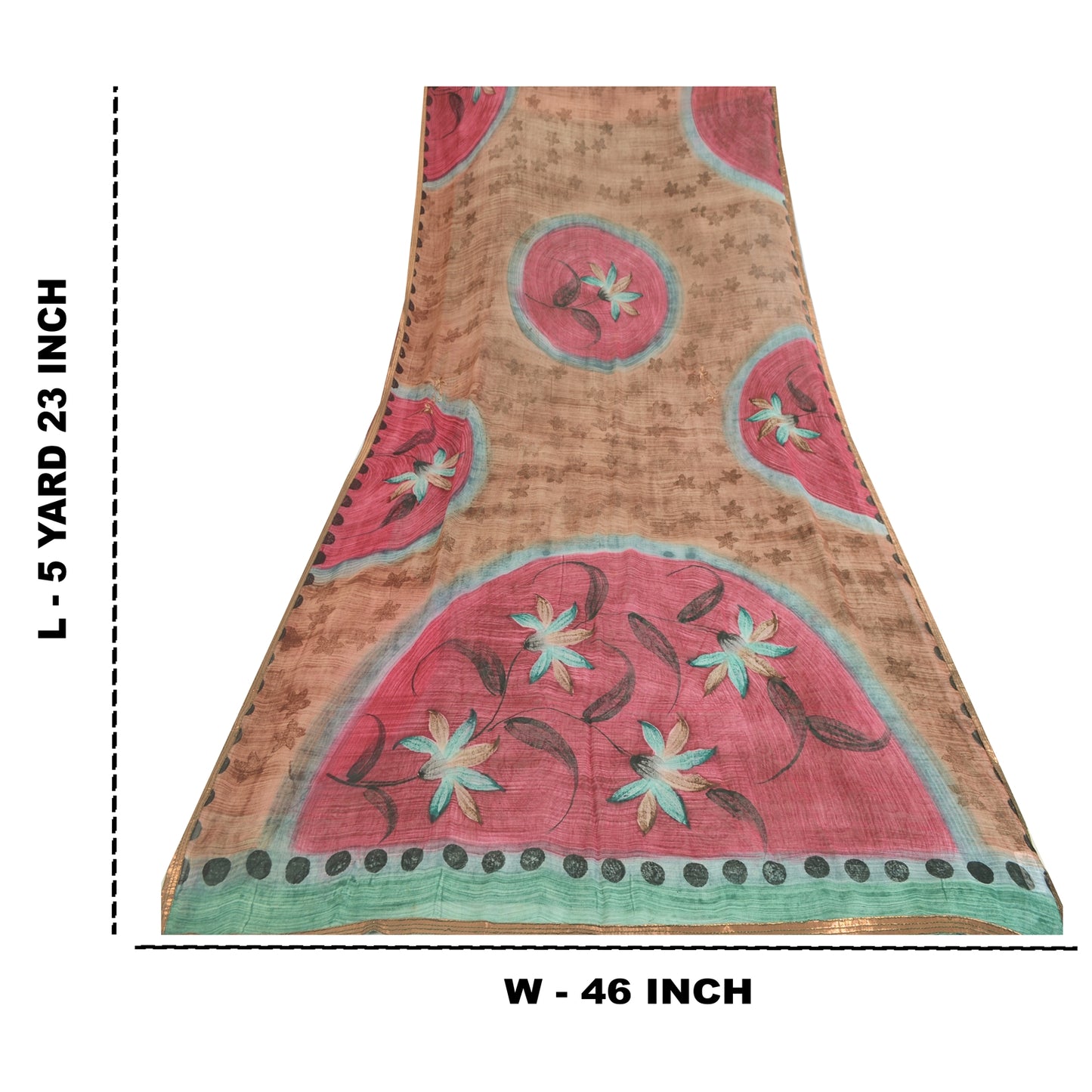 Sanskriti Vintage Brown &Green Sarees Pure Georgette Print Sari 5yd Craft Fabric