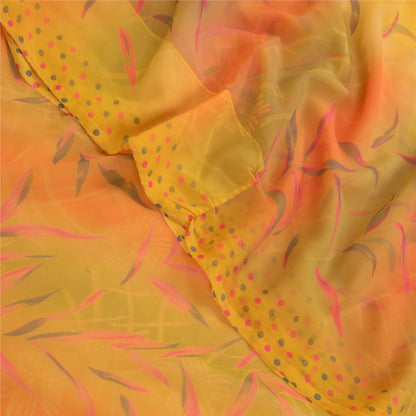 Sanskriti Vintage Yellow From India Sarees Printed Georgette Sari Craft Fabric