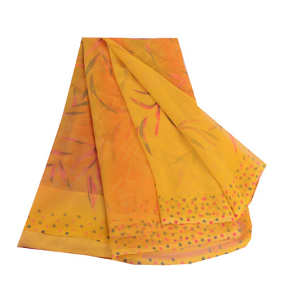 Sanskriti Vintage Yellow From India Sarees Printed Georgette Sari Craft Fabric