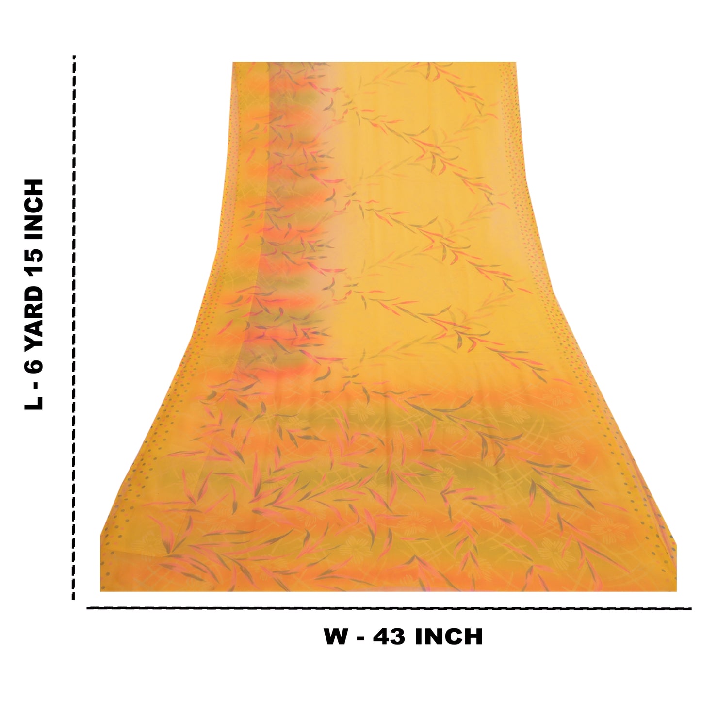 Sanskriti Vintage Yellow From India Sarees Printed Georgette Sari Craft Fabric