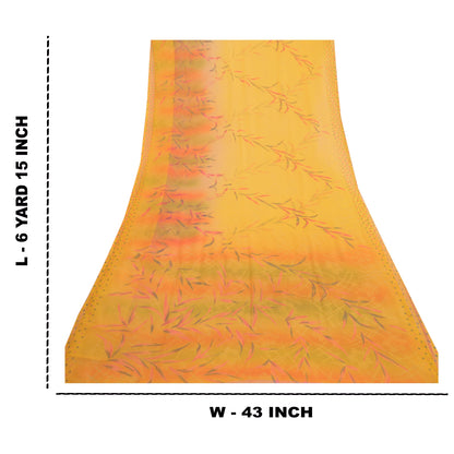 Sanskriti Vintage Yellow From India Sarees Printed Georgette Sari Craft Fabric
