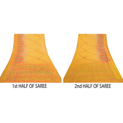 Sanskriti Vintage Yellow From India Sarees Printed Georgette Sari Craft Fabric