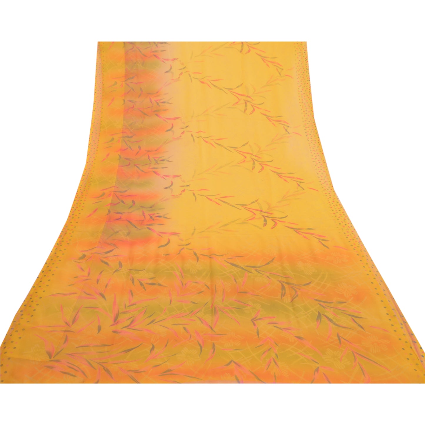 Sanskriti Vintage Yellow From India Sarees Printed Georgette Sari Craft Fabric