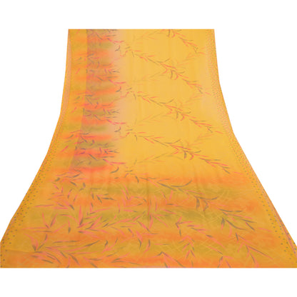 Sanskriti Vintage Yellow From India Sarees Printed Georgette Sari Craft Fabric