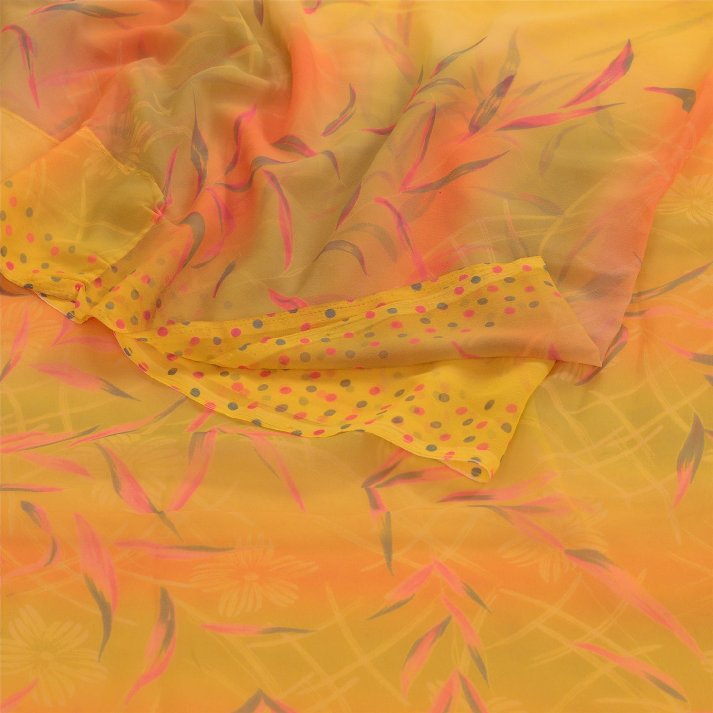 Sanskriti Vintage Yellow From India Sarees Printed Georgette Sari Craft Fabric