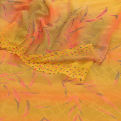 Sanskriti Vintage Yellow From India Sarees Printed Georgette Sari Craft Fabric