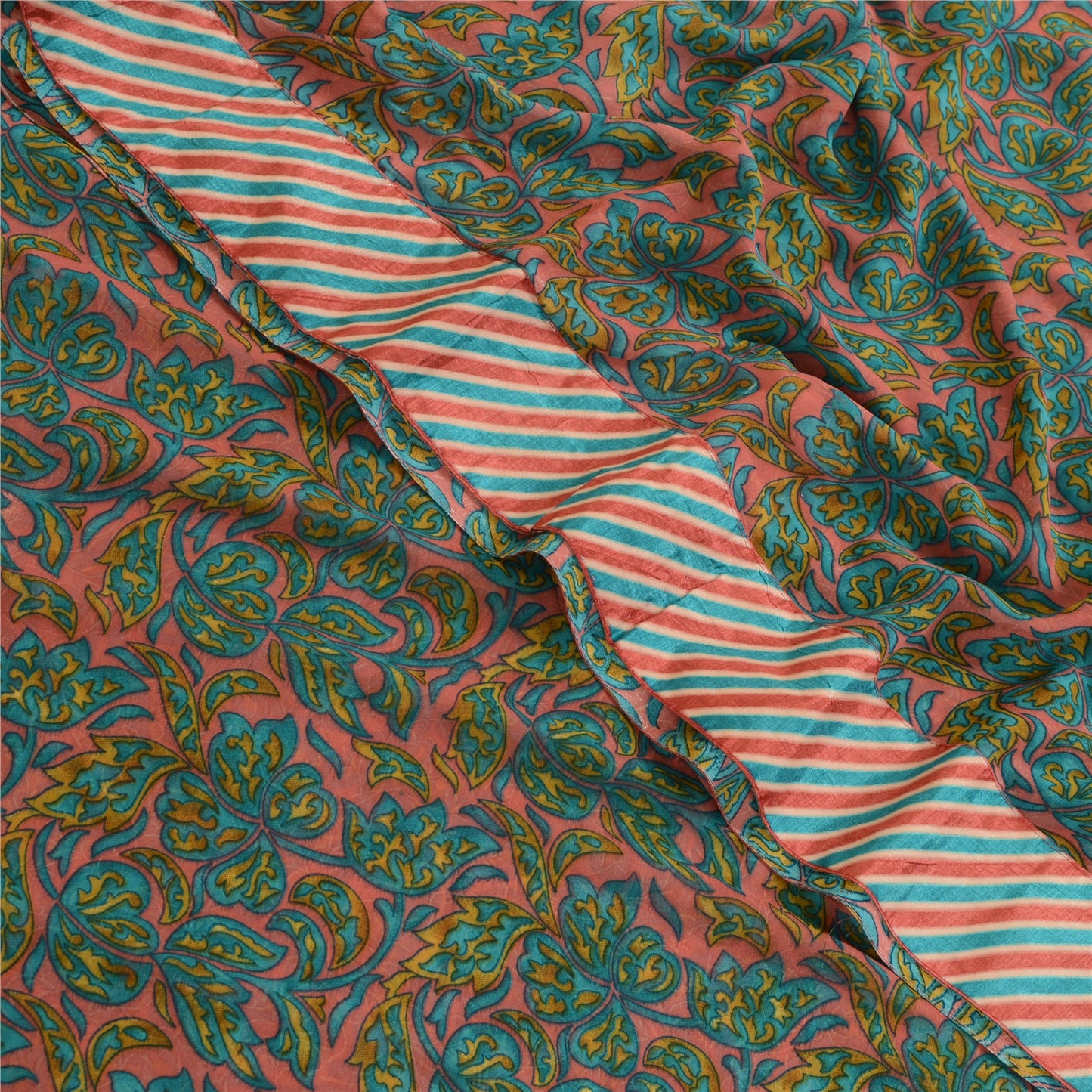 Sanskriti Vintage Green Indian Sarees Printed Georgette Sari 5yd Craft Fabric