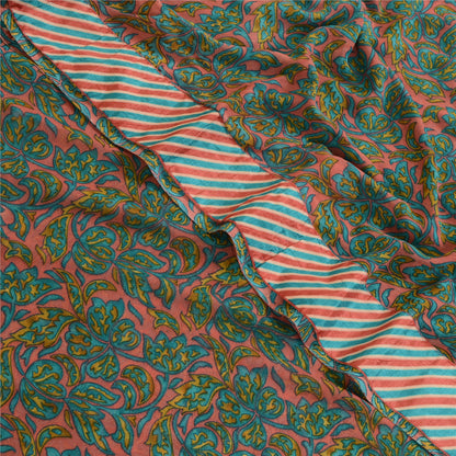 Sanskriti Vintage Green Indian Sarees Printed Georgette Sari 5yd Craft Fabric