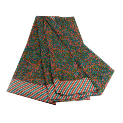 Sanskriti Vintage Green Indian Sarees Printed Georgette Sari 5yd Craft Fabric