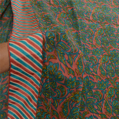 Sanskriti Vintage Green Indian Sarees Printed Georgette Sari 5yd Craft Fabric