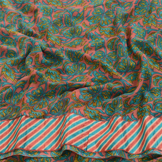 Sanskriti Vintage Green Indian Sarees Printed Georgette Sari 5yd Craft Fabric