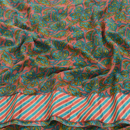 Sanskriti Vintage Green Indian Sarees Printed Georgette Sari 5yd Craft Fabric