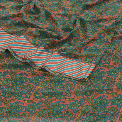 Sanskriti Vintage Green Indian Sarees Printed Georgette Sari 5yd Craft Fabric