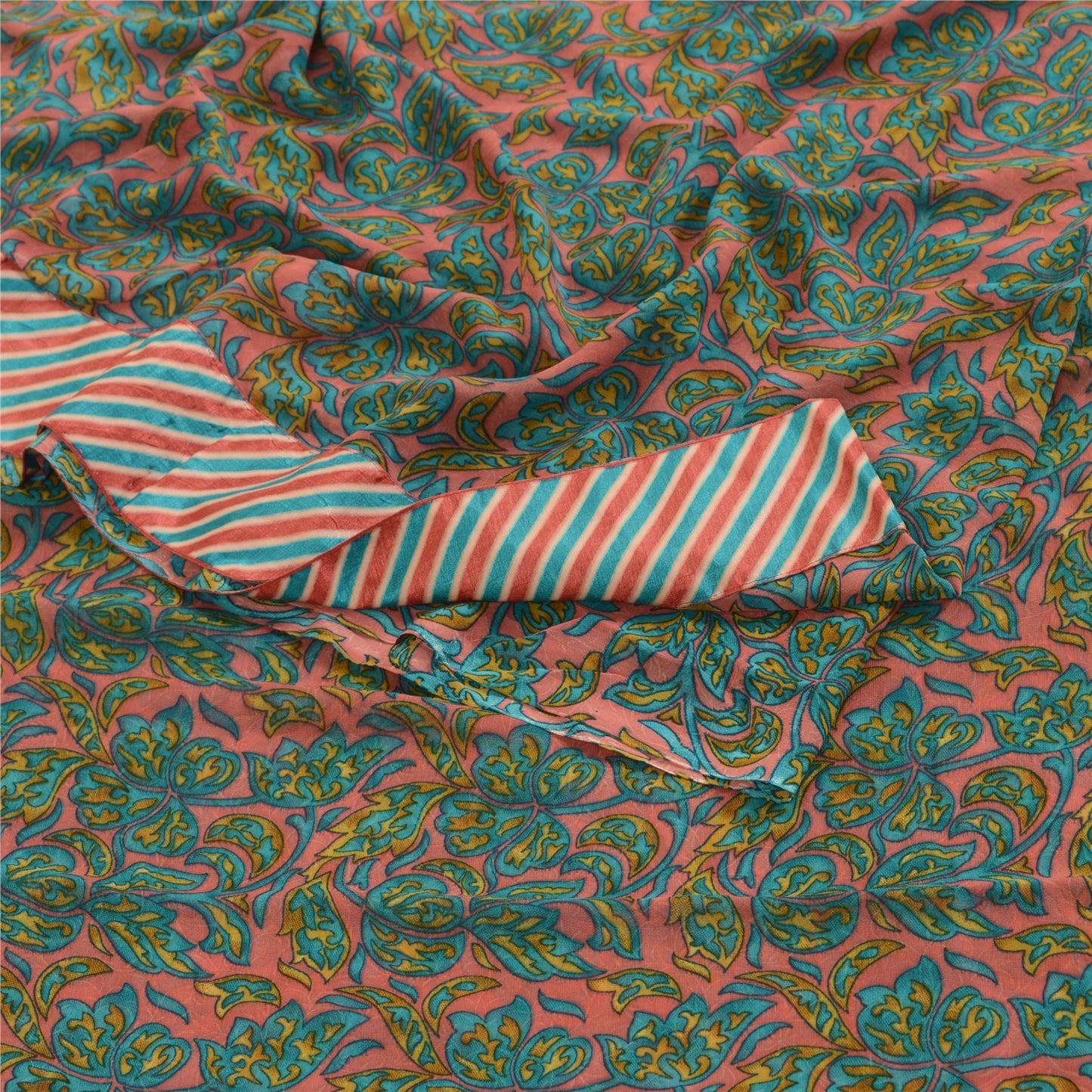 Sanskriti Vintage Green Indian Sarees Printed Georgette Sari 5yd Craft Fabric