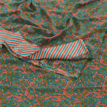Sanskriti Vintage Green Indian Sarees Printed Georgette Sari 5yd Craft Fabric