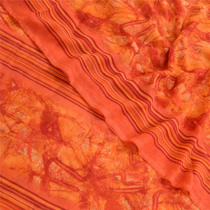 Sanskriti Vintage Orange Indian Sarees Georgette Printed Sari Craft 5Yard Fabric