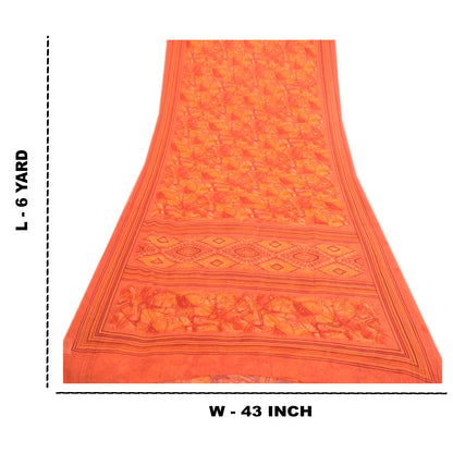 Sanskriti Vintage Orange Indian Sarees Georgette Printed Sari Craft 5Yard Fabric