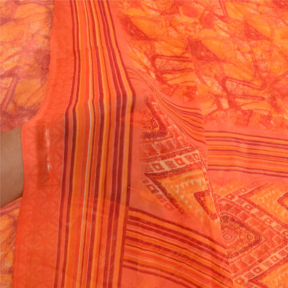Sanskriti Vintage Orange Indian Sarees Georgette Printed Sari Craft 5Yard Fabric