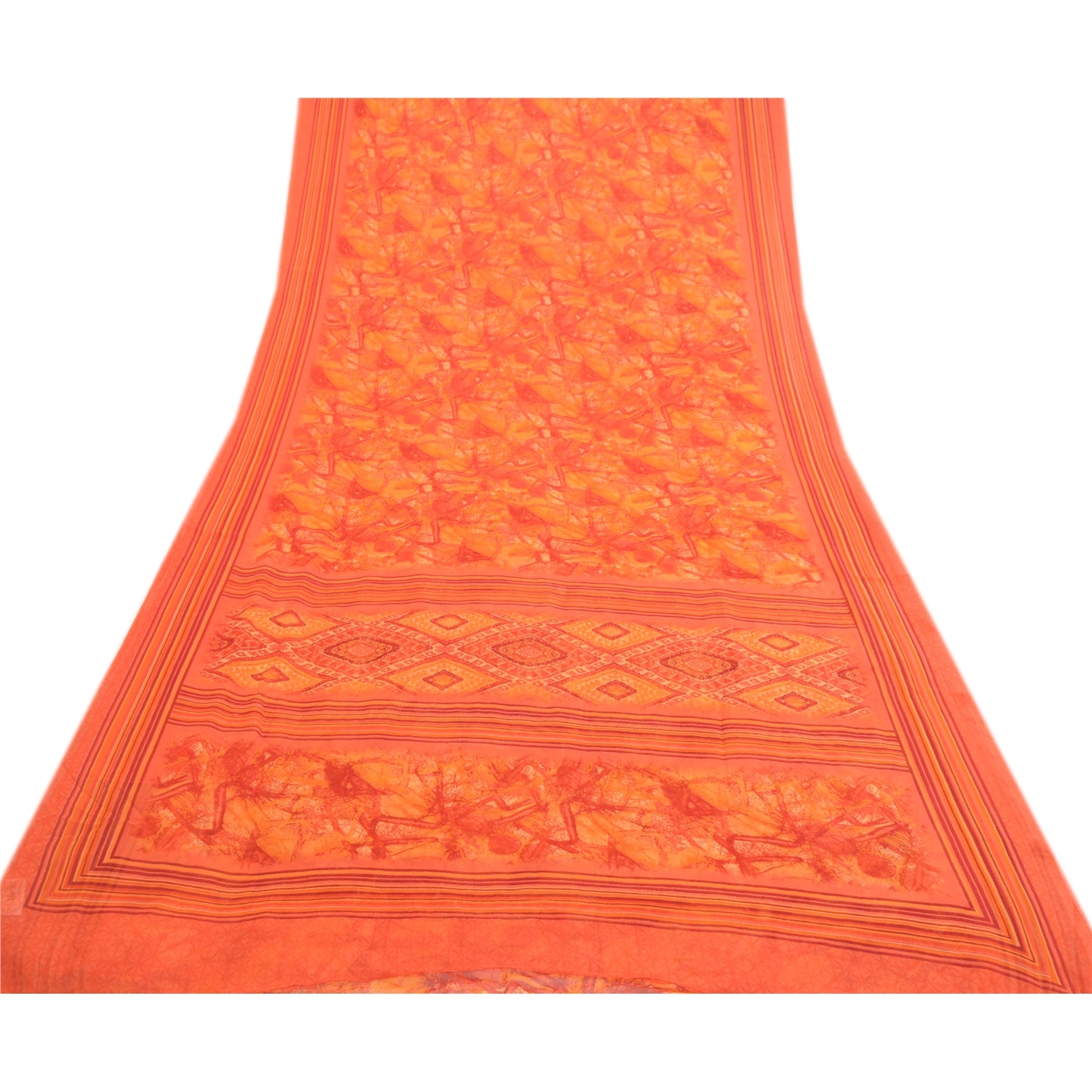 Sanskriti Vintage Orange Indian Sarees Georgette Printed Sari Craft 5Yard Fabric