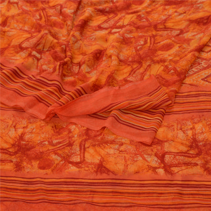 Sanskriti Vintage Orange Indian Sarees Georgette Printed Sari Craft 5Yard Fabric