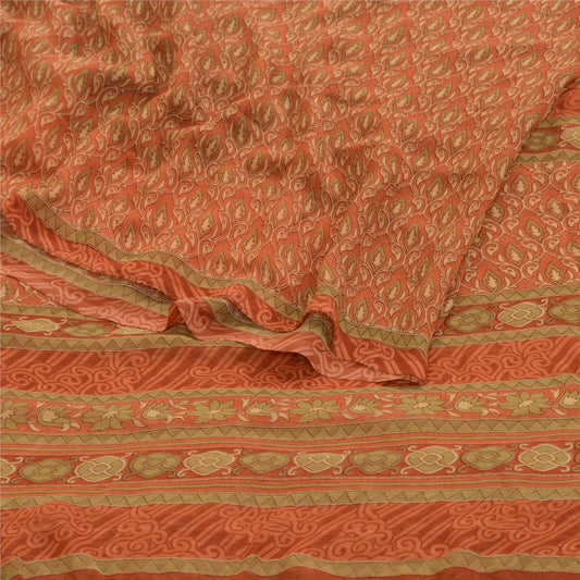 Sanskriti Vintage Rusty Orange Sarees Georgette Printed Sari Craft 5+Yd Fabric