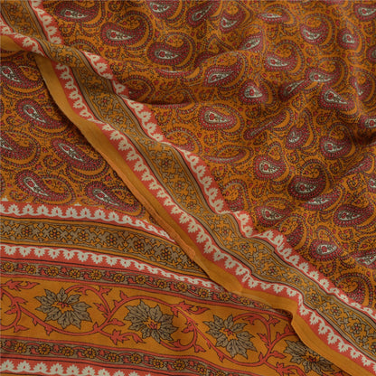 Sanskriti Vintage Yellow Sarees Pure Georgette Paisley Printed Sari Craft Fabric