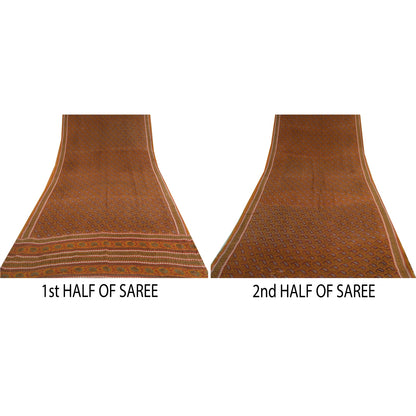 Sanskriti Vintage Yellow Sarees Pure Georgette Paisley Printed Sari Craft Fabric