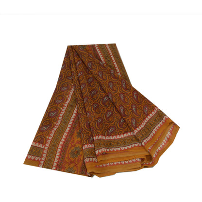 Sanskriti Vintage Yellow Sarees Pure Georgette Paisley Printed Sari Craft Fabric