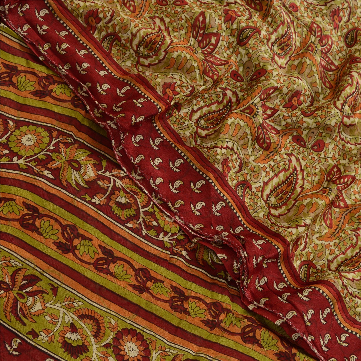 Sanskriti Vintage Green 100% Pure Georgette Silk Printed Saree Sari Craft Fabric