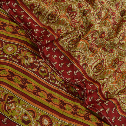 Sanskriti Vintage Green 100% Pure Georgette Silk Printed Saree Sari Craft Fabric