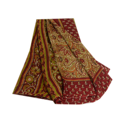 Sanskriti Vintage Green 100% Pure Georgette Silk Printed Saree Sari Craft Fabric