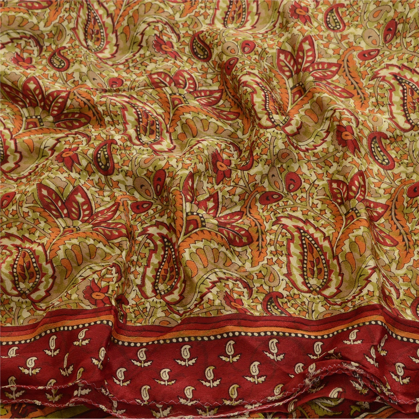 Sanskriti Vintage Green 100% Pure Georgette Silk Printed Saree Sari Craft Fabric