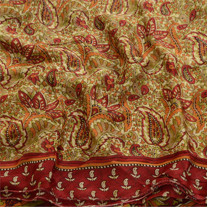 Sanskriti Vintage Green 100% Pure Georgette Silk Printed Saree Sari Craft Fabric
