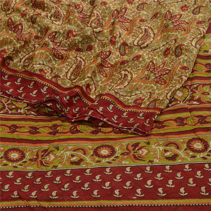 Sanskriti Vintage Green 100% Pure Georgette Silk Printed Saree Sari Craft Fabric