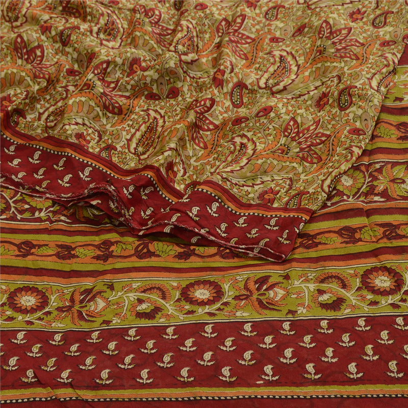 Sanskriti Vintage Green 100% Pure Georgette Silk Printed Saree Sari Craft Fabric
