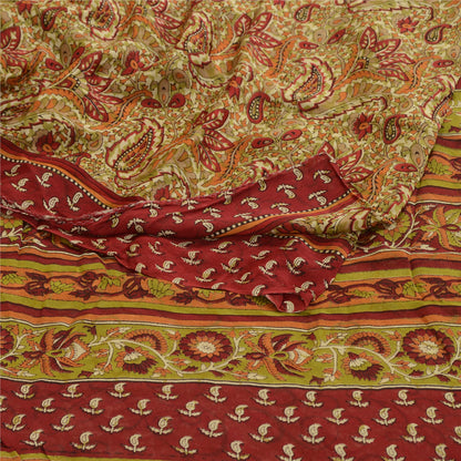 Sanskriti Vintage Green 100% Pure Georgette Silk Printed Saree Sari Craft Fabric