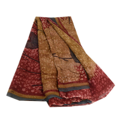 Sanskriti Vintage Dark Red Sarees Pure Georgette Silk Printed Sari Craft Fabric