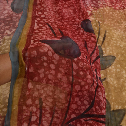 Sanskriti Vintage Dark Red Sarees Pure Georgette Silk Printed Sari Craft Fabric