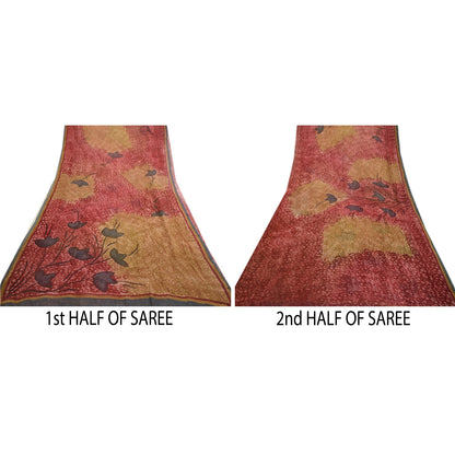 Sanskriti Vintage Dark Red Sarees Pure Georgette Silk Printed Sari Craft Fabric