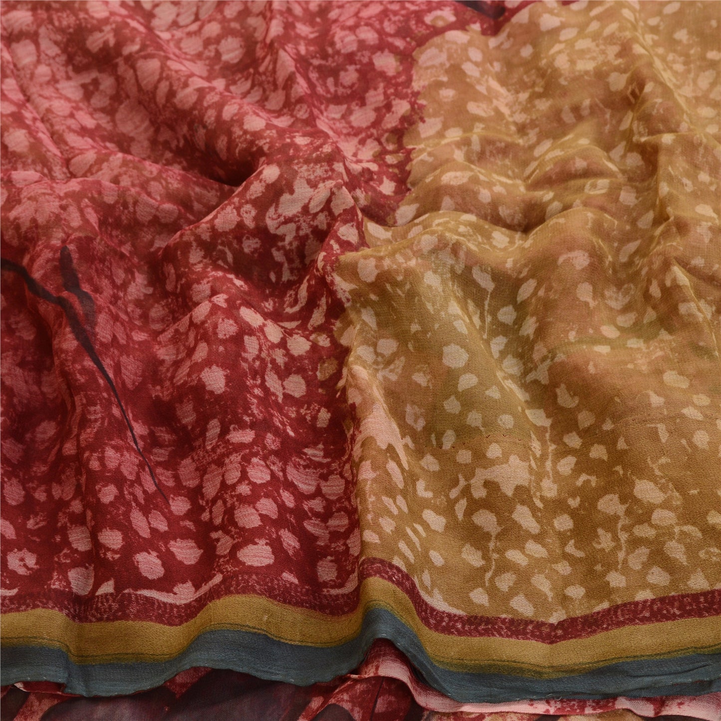Sanskriti Vintage Dark Red Sarees Pure Georgette Silk Printed Sari Craft Fabric