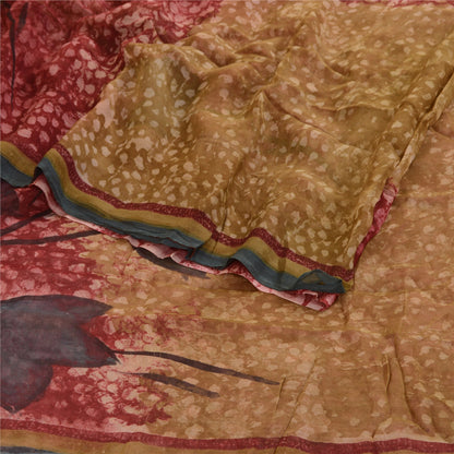 Sanskriti Vintage Dark Red Sarees Pure Georgette Silk Printed Sari Craft Fabric